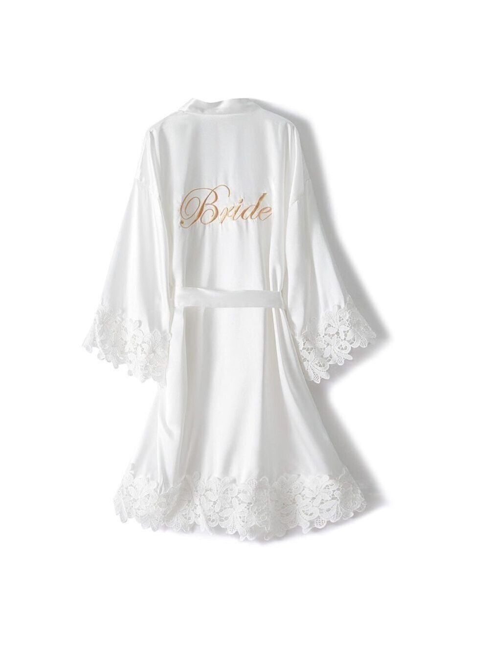 Bride Robe Satin Lace Glitter Robe Luxurious Silky Rhinestones Kimono Size Small